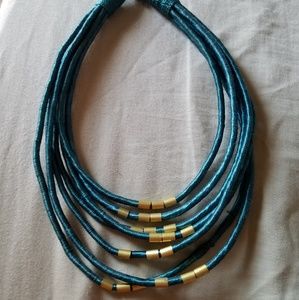 Vintage fabric dark teal necklace